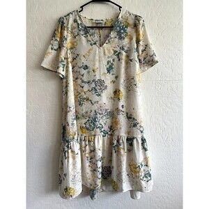 A New Day Short Sleeve Tie-Dye V-Neck Flare Dress Womens Size S White